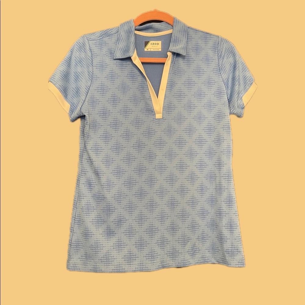 Izod Womens Shirt Medium Blue Golf Polo Short Sleeve Knit Athletic Comfort Top